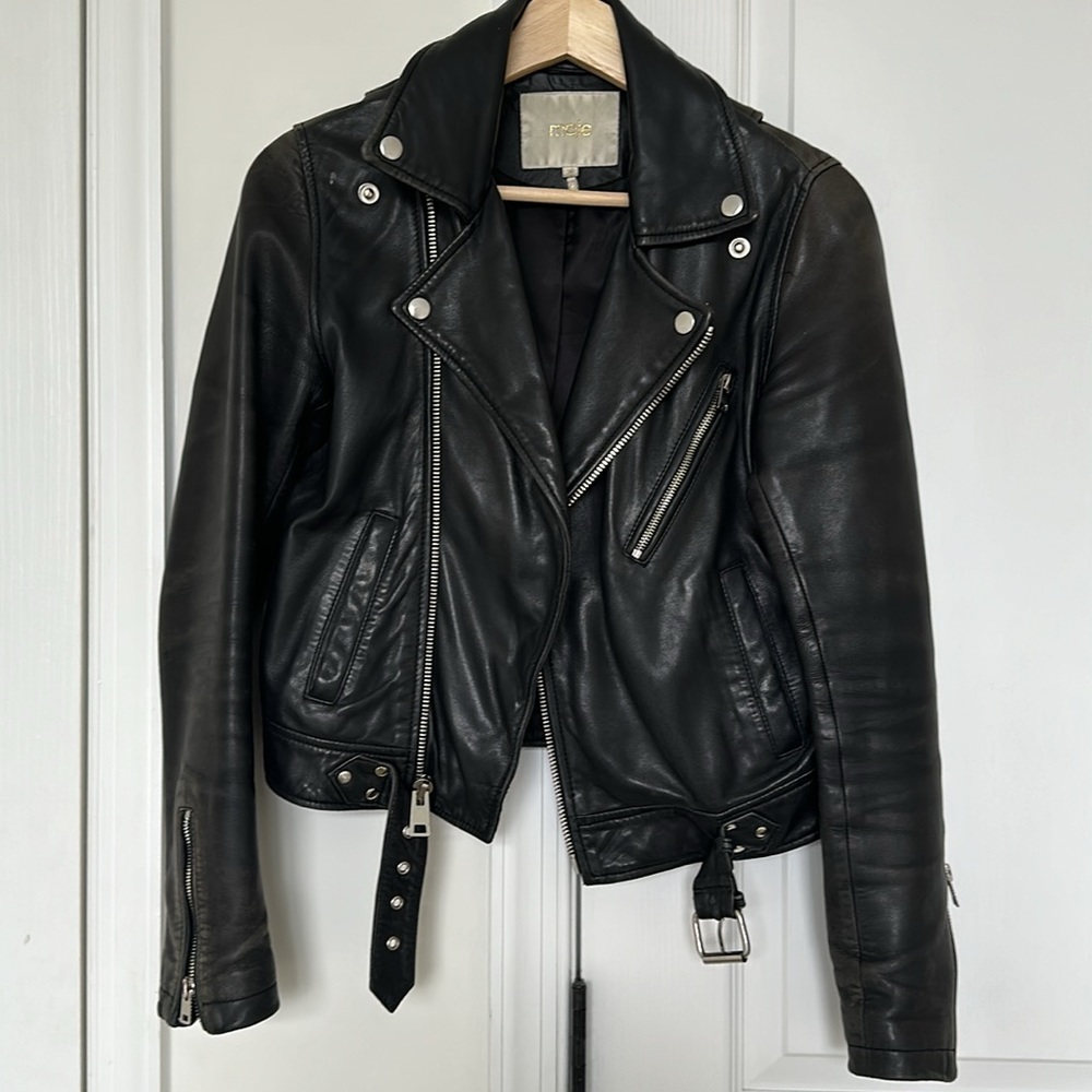 Maje Leather Biker Jacket Black Size 36